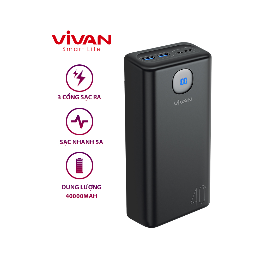 Pin Sạc Dự Phòng 40.000mAh VIVAN VPB-B40 PD/QC 3.0/VOOC Sạc Nhanh 22.5W - Hàng chính hãng