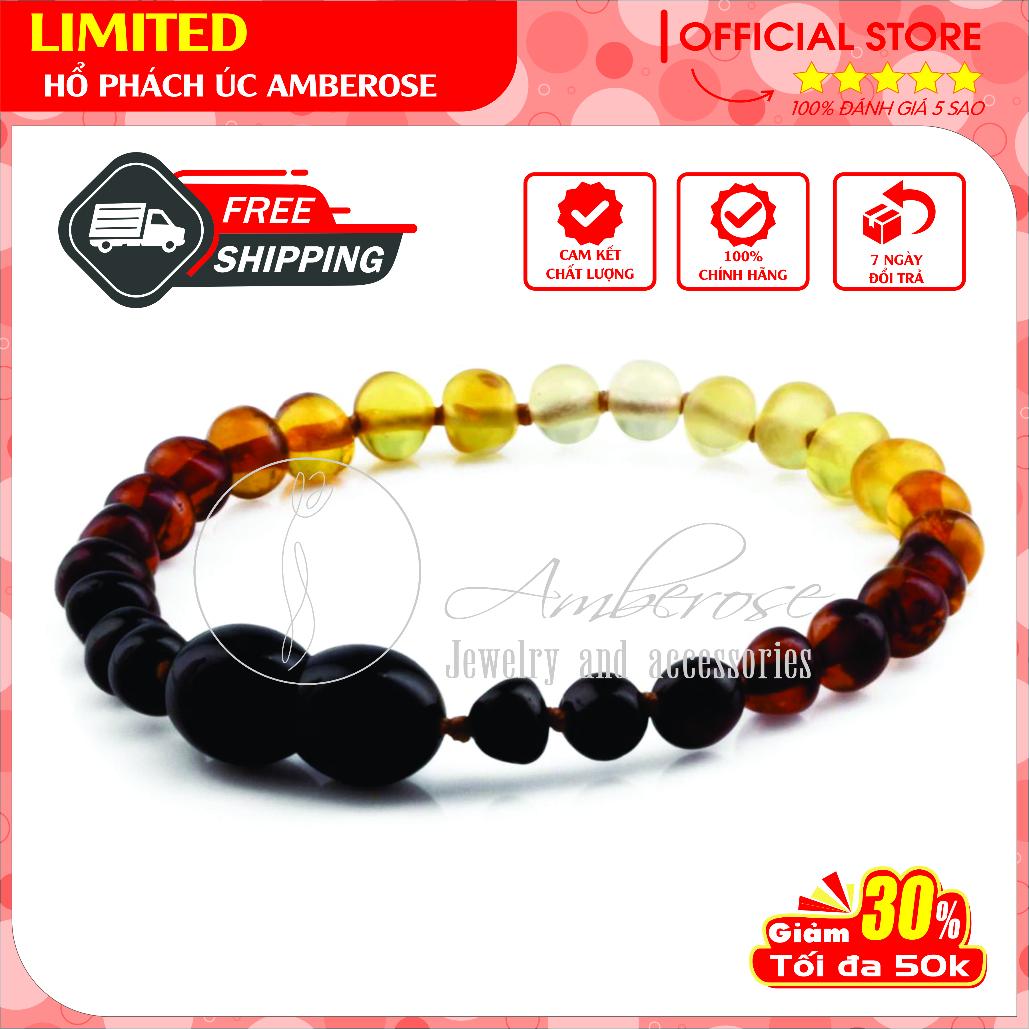 Bộ Vòng Hổ Phách Amber Úc Cho Bé 0 - 10 tuổi SABCVCD