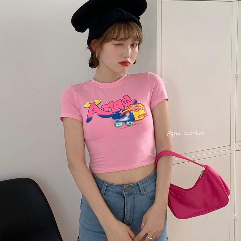 Áo Thun Ngắn Tay In Họa Tiết Xinh Xắn Dành Cho Nữ