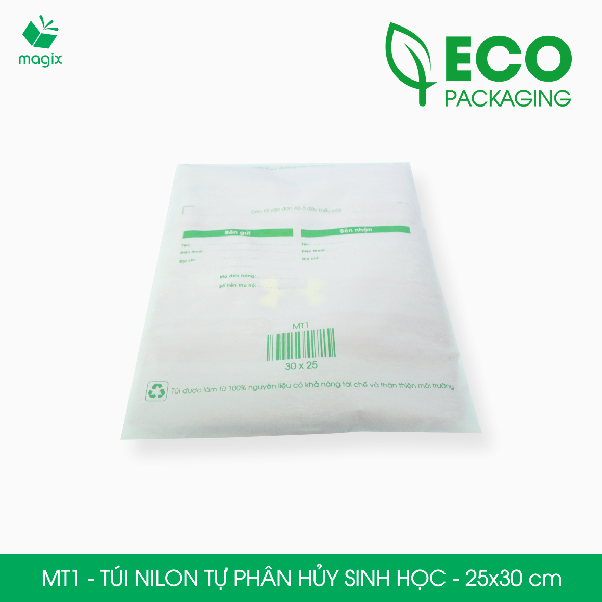 MT1 - 30x25 cm - 500 Túi nilon (tự phân hủy sinh học) đóng hàng