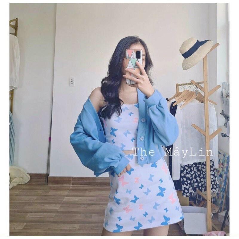 Bộ Áo Cardigan ống Croptop Bướm kèm Khoác tay Kèm DK-0046