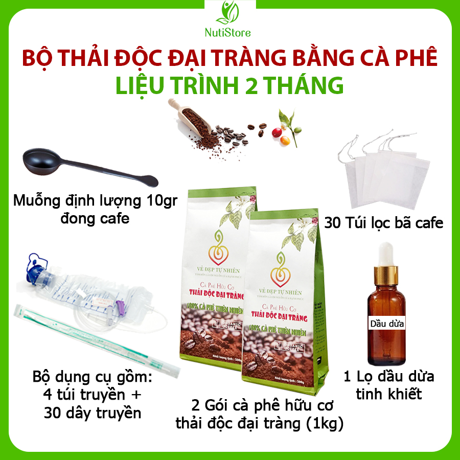 Bộ Thải Độc Đại Tràng Bằng Cà Phê Hữu Cơ - Liệu Trình 2 Tháng | Cà Phê Hữu Cơ, 100% Cà Phê Robusta Mộc Chuyên Dùng Thải Độc Đại Tràng, Thich Hợp Detox Duy Trì - Set Đầy Đủ