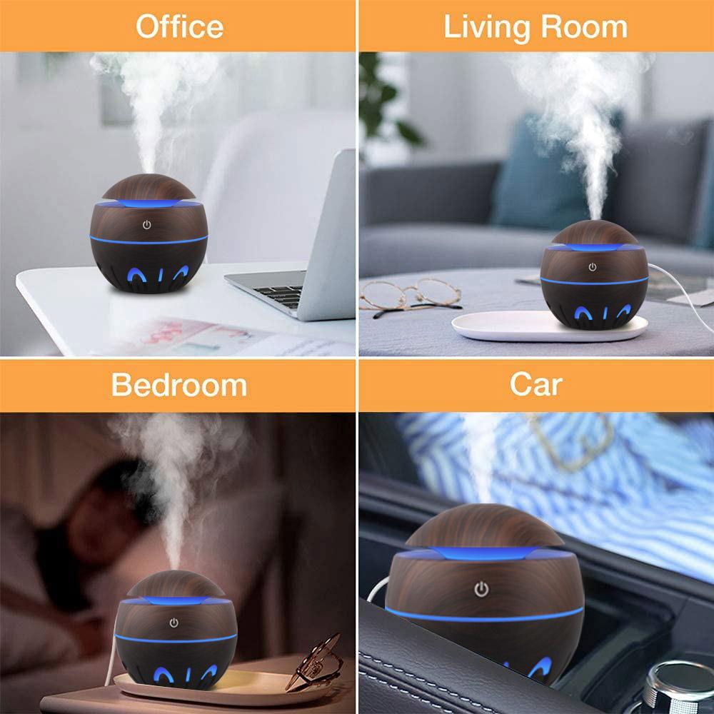 Hạt Gỗ Khuếch Tán Tinh Dầu Siêu Âm Thanh USB Máy Tạo Độ Ẩm Không Khí Thơm Mini Phun Sương Tạo 7 Màu Đèn LED Cho Gia Đình