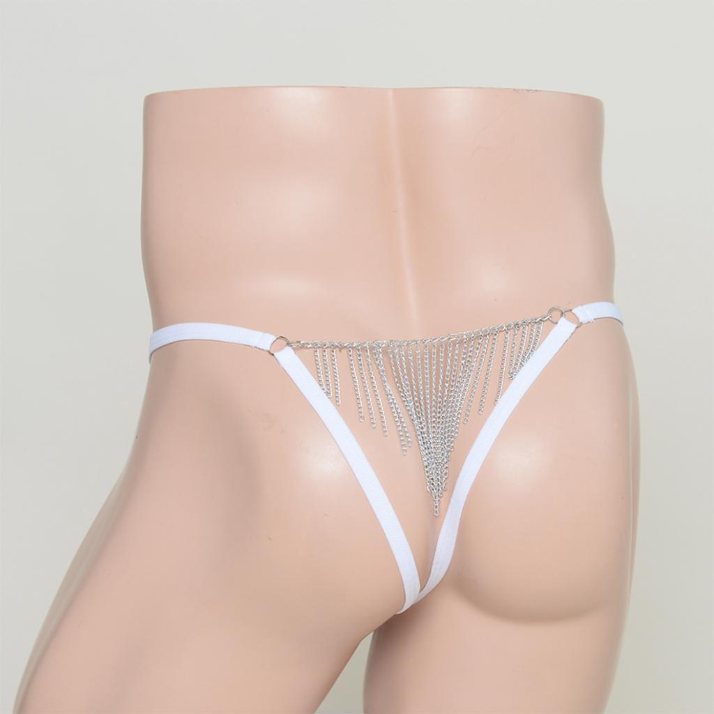 Men Back Tassel Chain T-Back Underwear Low-rise Bikini G-String Thong Briefs