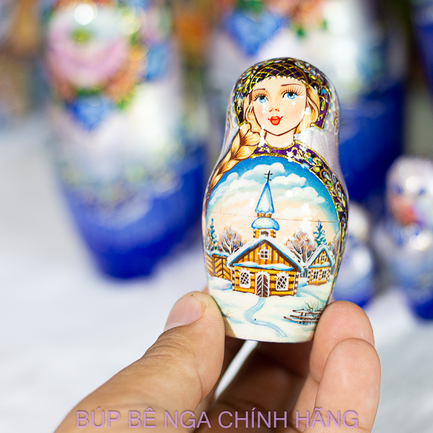 BỘ BÚP BÊ NGA MATRYOSHKA CAO CẤP 10 LỚP 26CM HOA VĂN "LỄ HỘI DÂN GIAN MÙA ĐÔNG" CỰC ĐẸP VÀ SANG TRỌNG