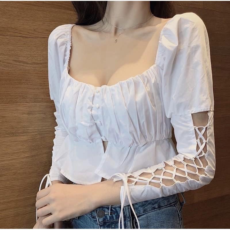 ÁO TAY DÀI TRẮNG ĐAN DÂY