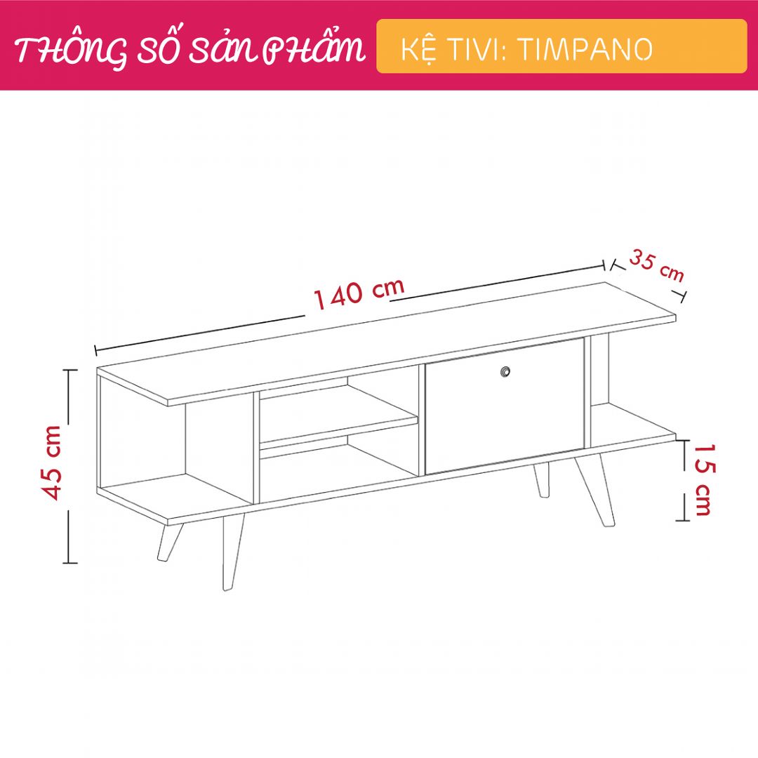 Kệ tivi gỗ hiện đại SMLIFE Timpano | Gỗ MDF dày 17mm chống ẩm | D140xR35xC45cm