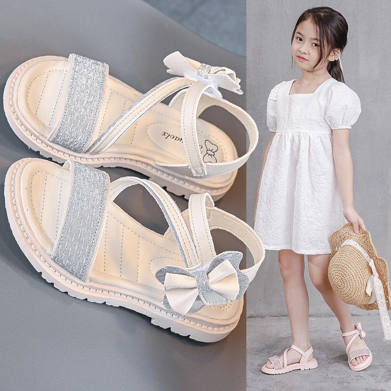 Dép Sandal Bé Gái Từ 2-15 Tuổi Đính Nơ Dễ Thương Đế Êm Chống Trơn Trượt Phong Cách Công Chúa Hàn Quốc D53
