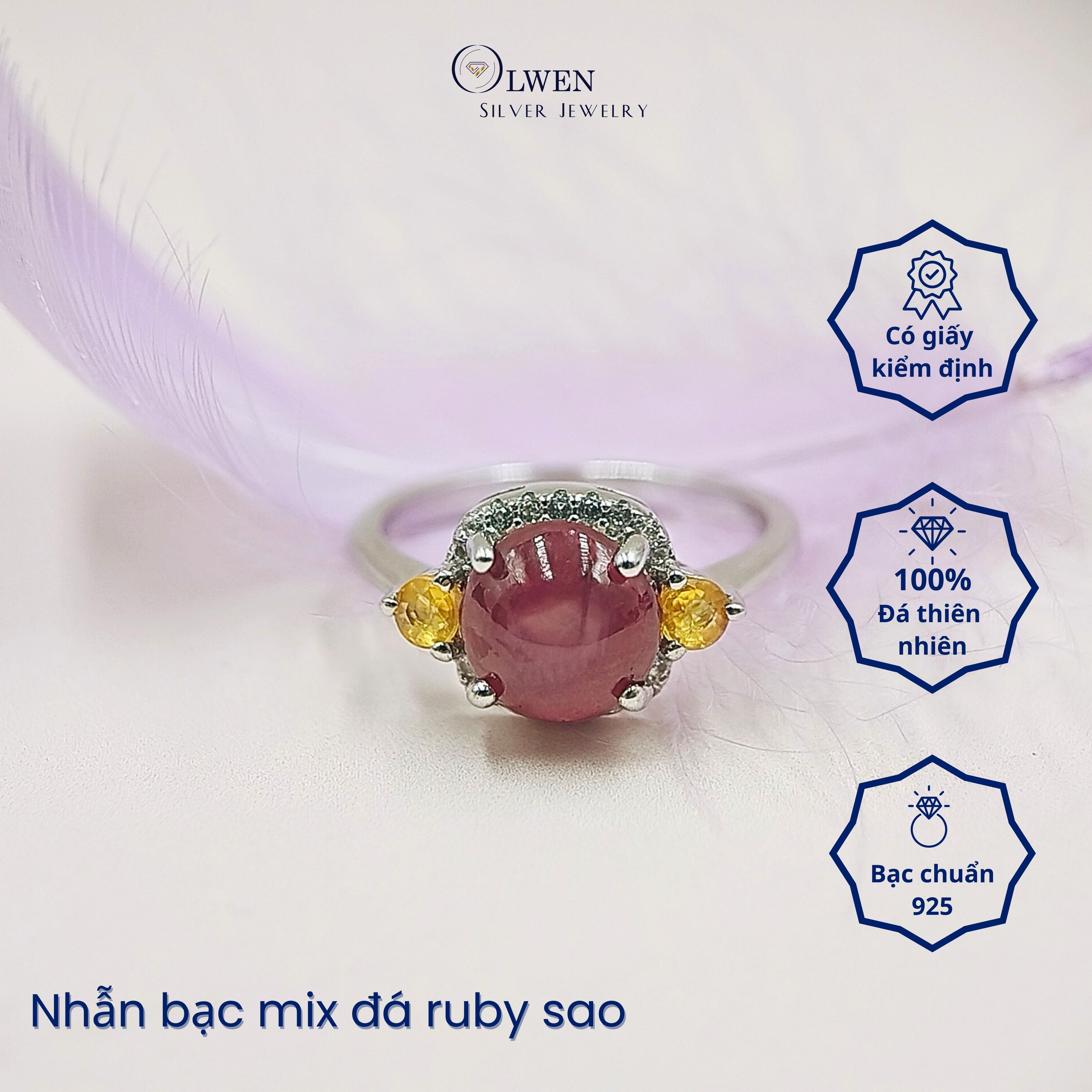 Set Trang Sức Bạc 925 Olwen Đính Đá Phong Thủy Ruby, Sapphire Sao