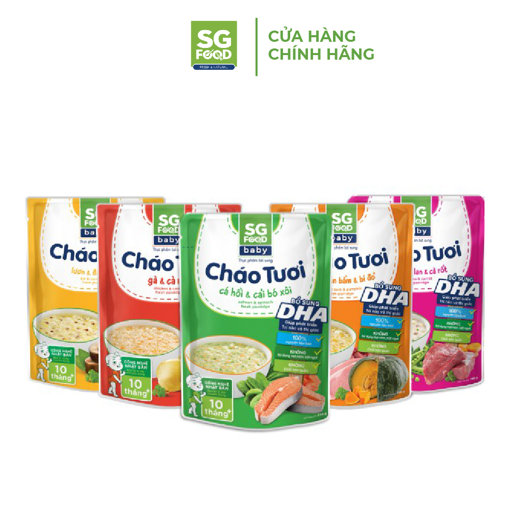 Combo 5 Cháo Tươi Baby SG Food 240g (Gà, Thịt Bằm, Bò, Lươn, Cá Hồi)