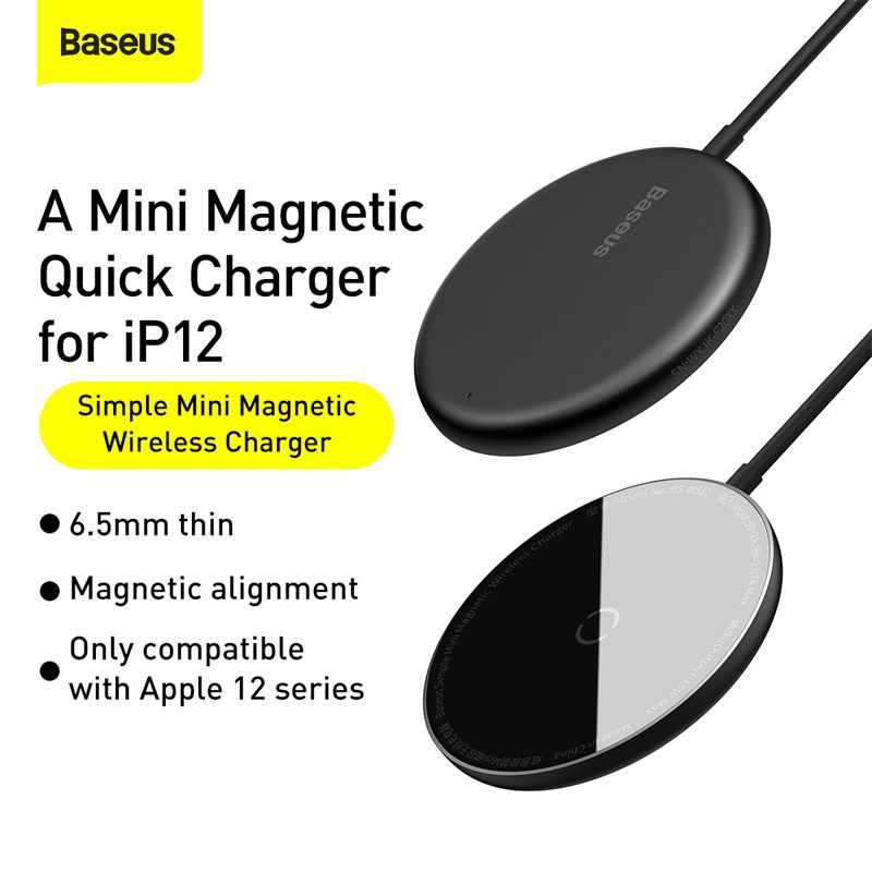 Sạc không dây Baseus Simple Mini Wireless Charger IP 12 - Hàng Chính Hãng