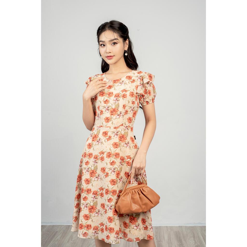 Đầm voan xòe, cổ tròn, tay bèo MMOutfit M-DA060122404