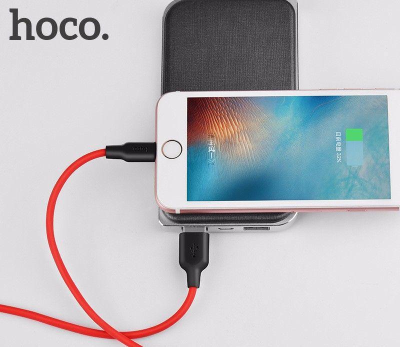 Cáp sạc Lightning Hoco X21 hỗ trợ sạc nhanh dây silicone dài 1m cho điện thoại iPhone/ iPad - Đỏ- Hàng chính hãng