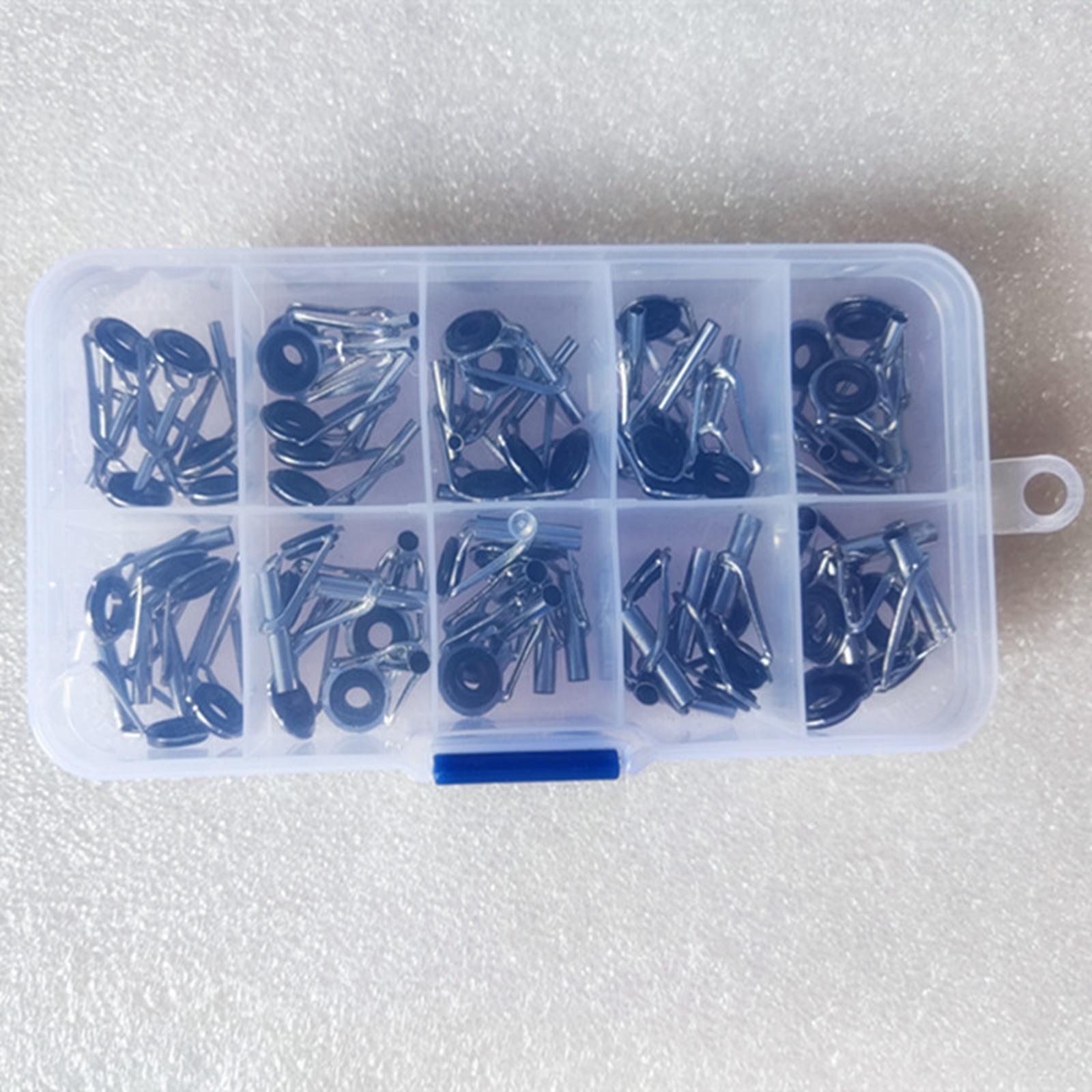 50 Pieces Fishing Rod Guides Set Guides Line Rings Mixed Size in A Box Portable Tip for Sea Casting Repair Accessories