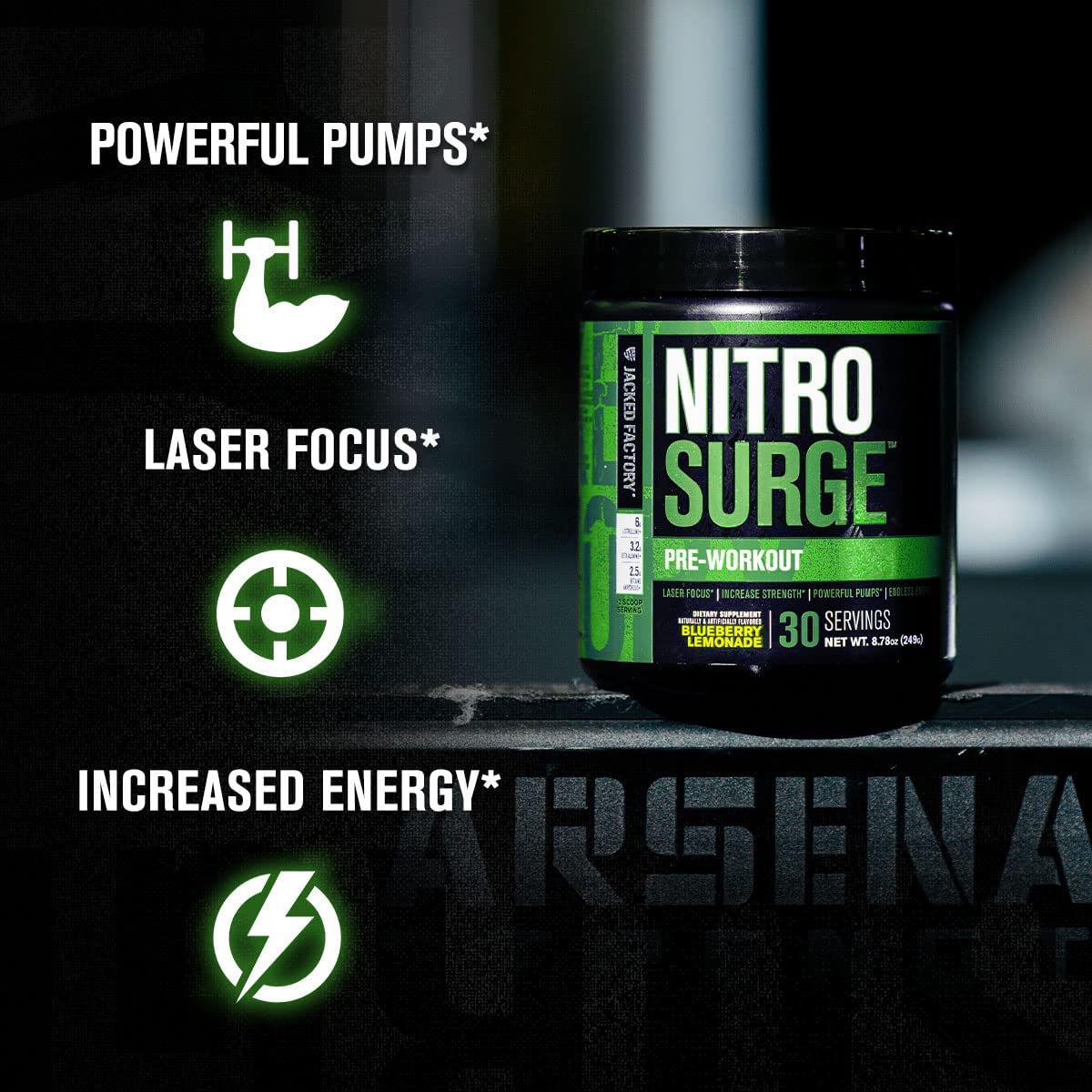 Pre-Workout bán chạy nhất Amazon NITRO SURGE Jacked Factory: Made in USA 30 lần dùng