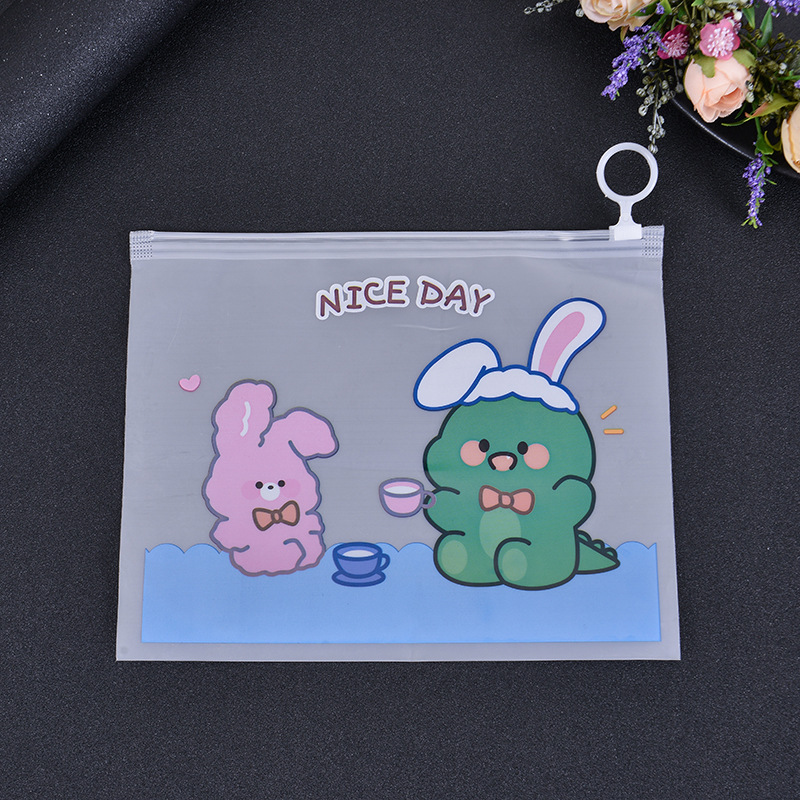 Hộp túi bút trong suốt dễ thương hình chú khủng long cute đáng yêu có khóa túi zip kích thước 21x17cm ngẫu nhiên