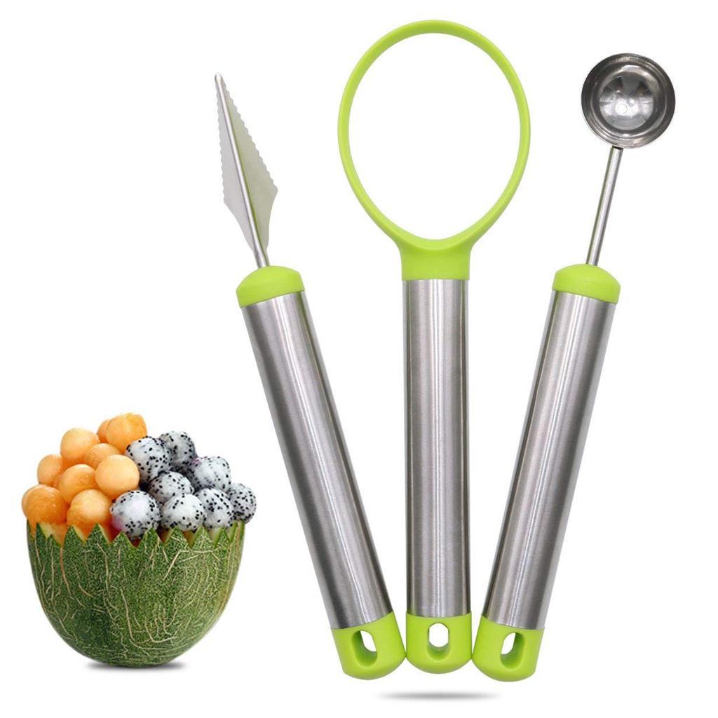 3 Piece Set Stainless Steel Melon Baller Carving Tool Fruit