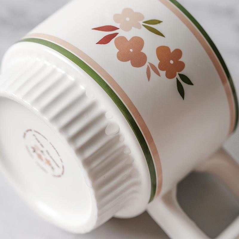 Cốc sứ uống trà, cafe 320ml in hình hoa vintage phong cách Bắc Âu