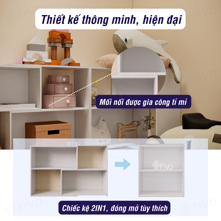 Kệ Sách Gỗ Thông Minh Để Sàn FIVO FB71 Màu Trắng, Sang Trọng Thích Hợp Nhiều Không Gian, Nhiều Ngăn Chứa Đồ Rộng Rãi Đa Dụng - Hàng Chính Hãng