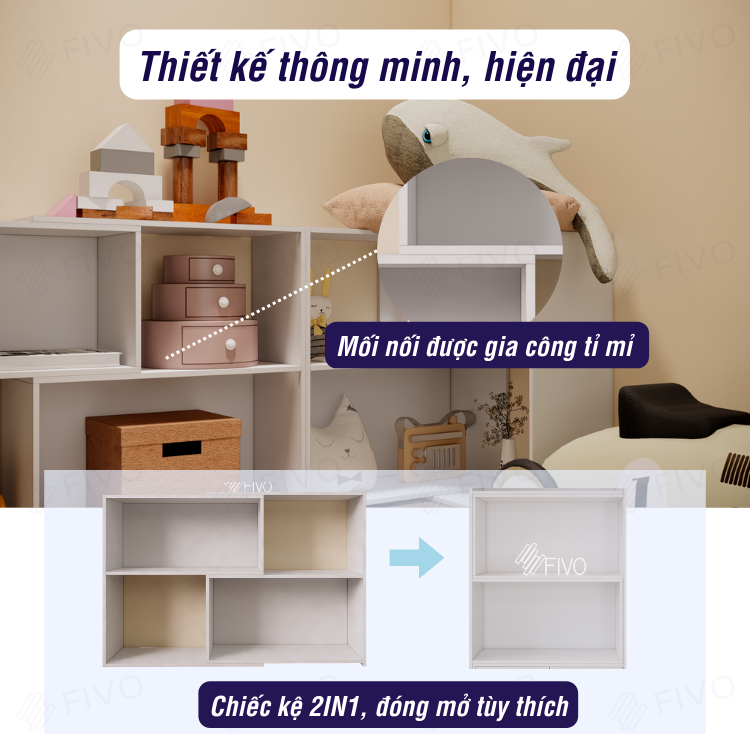 Kệ Gỗ Trang Trí Để Sàn FIVO FB71 Màu Trắng, Thiết Kế Thông Minh Có Thể Đóng Mở Tùy Thích, Nhiều Ngăn Chứa Đồ Rộng Rãi Đa Dụng