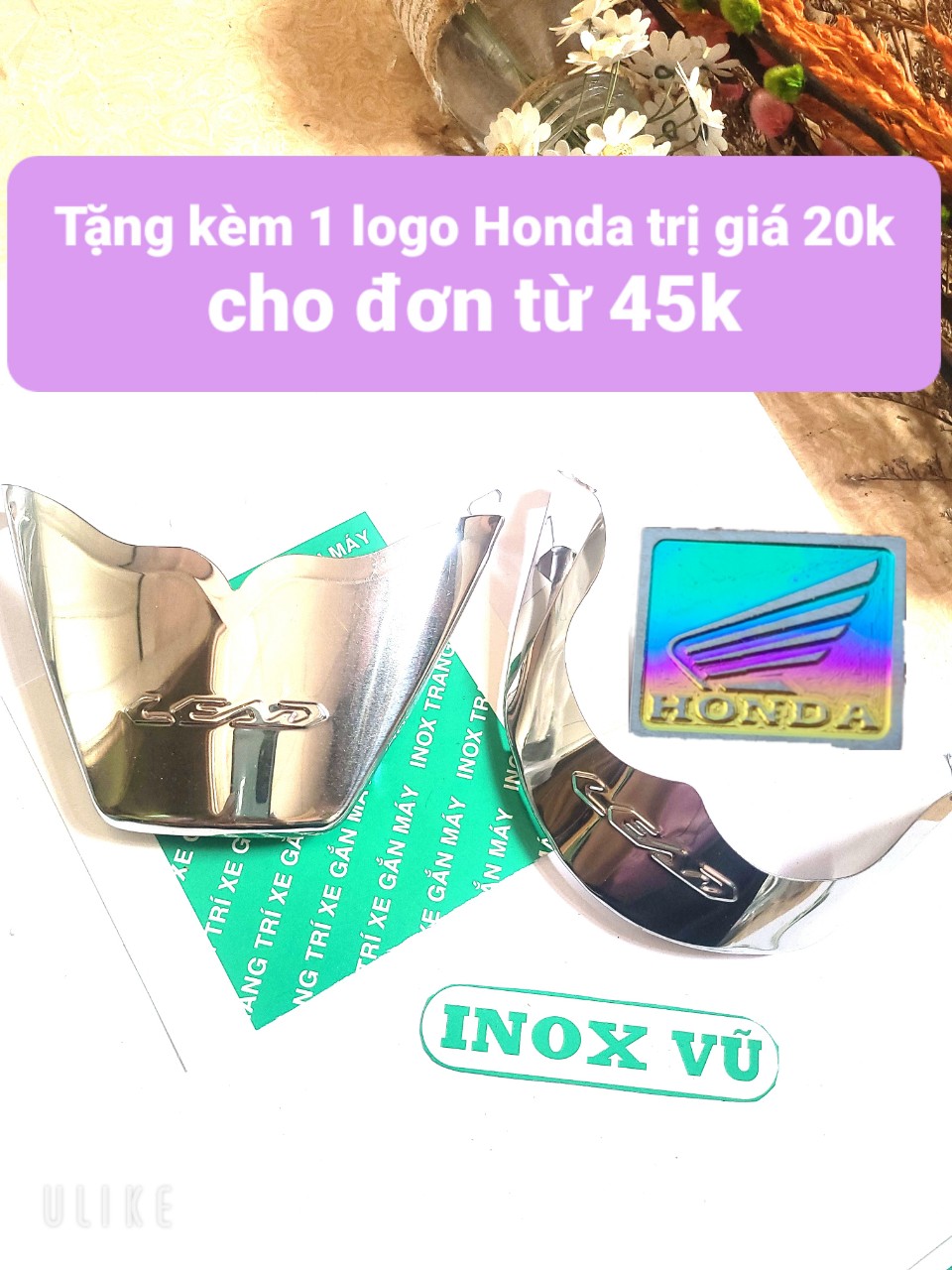 Combo Bộ ốp dè INOX xe Lead sản xuất năm 2017 đến 2023 + 1 tem logo HONDAA giá 1 cặp tại xưởng INOX Vũ