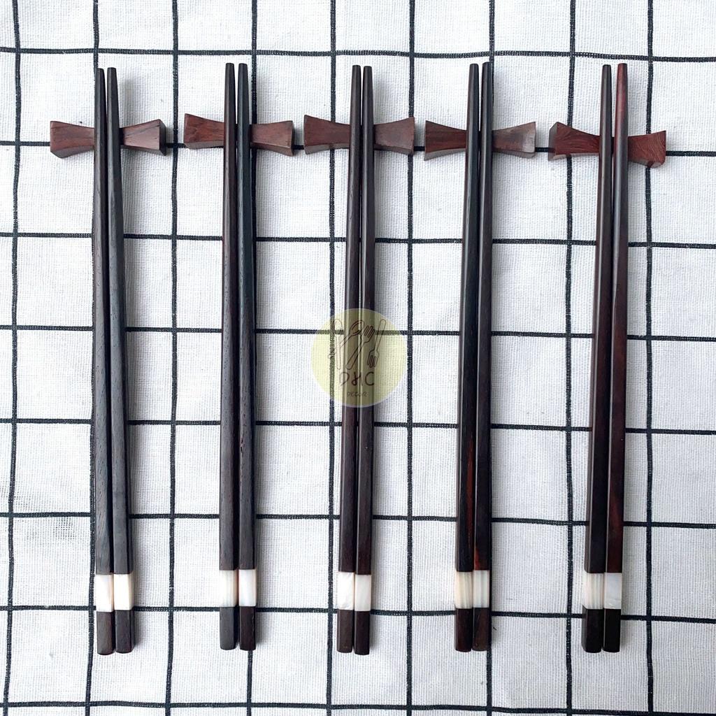Đũa gỗ Trắc đen Vuông khảm trai trắng 25cm siêu sạch - Hàng đẹp - Đũa gỗ Cao Cấp