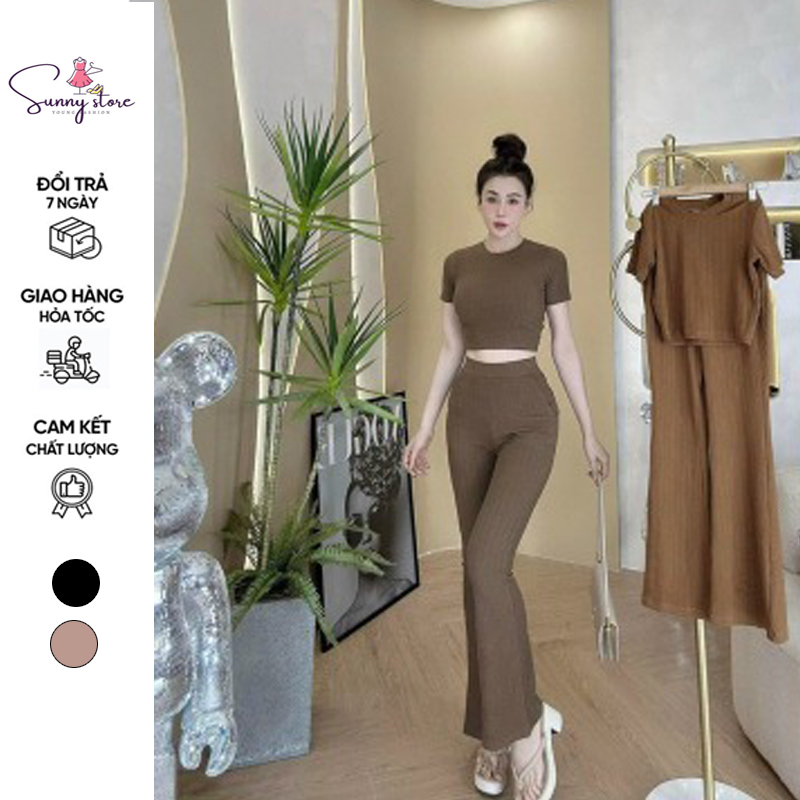 Set Bộ Croptop Quần Ống Loe, Bộ Áo Croptop Quần Ống Loe (SN224)