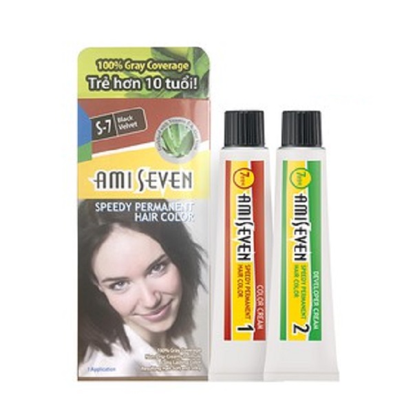 Nhuộm phủ bạc dược thảo Amiseven nhanh 7 phút AMI SEVEN Speedy Permanent Hair Color (60g + 60g) Hàn Quốc