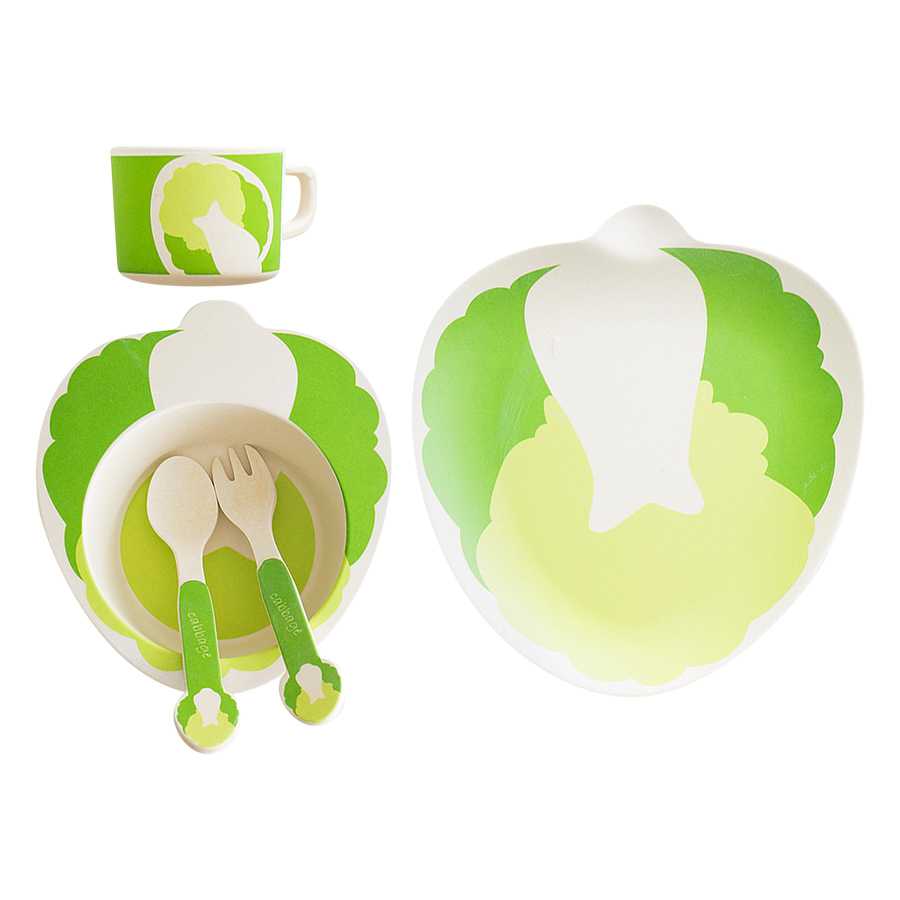 Bộ Dụng Cụ Ăn Uống Bằng Sợi Tre Cho Bé Bamboo Dish Cabbage Binggio