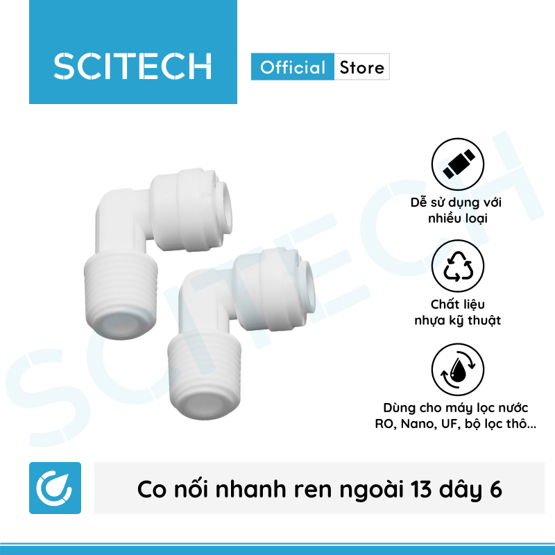 Co nối nhanh ren ngoài 13/17/21 ra dây 6 hoặc ren ngoài 13/17/21 ra dây 10 dùng trong máy lọc nước - Hàng chính hãng