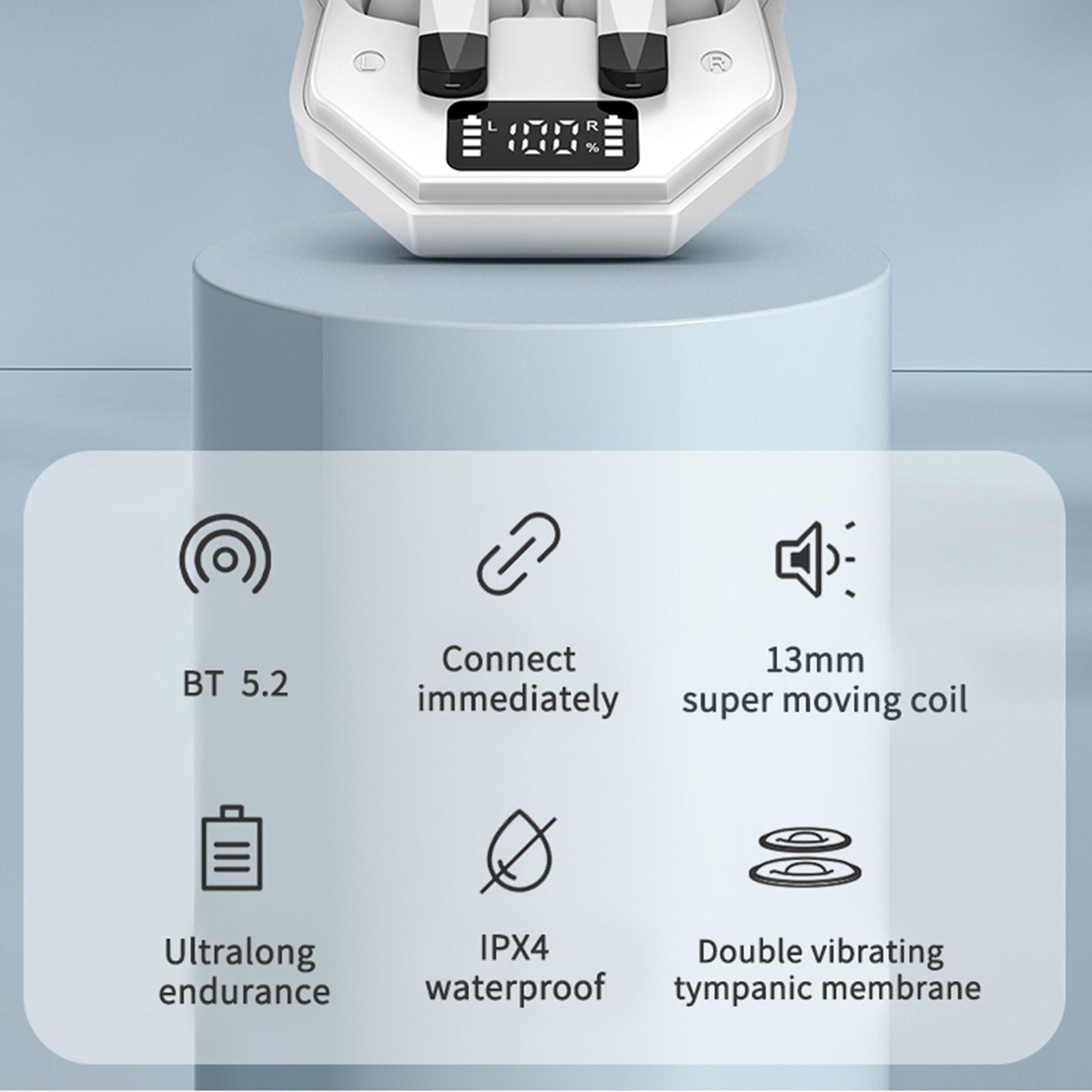 Bluetooth 5.2  Earphone Built in Mic Headset  Gaming Phones Black