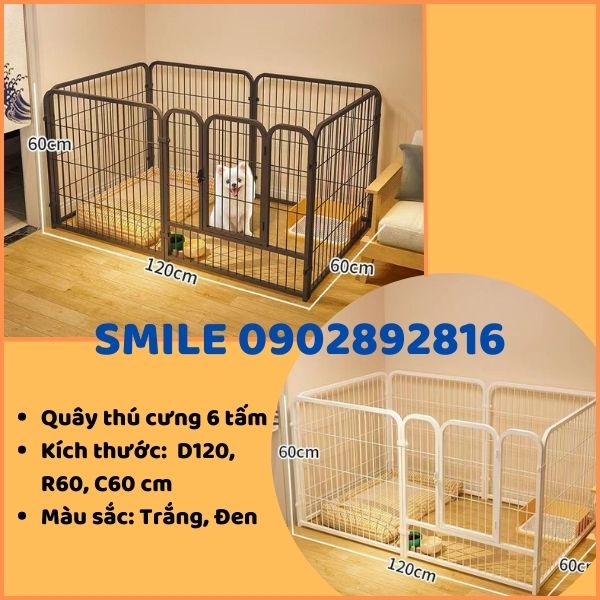 [TRỢ GIÁ] Chuồng Quây Chó Lớn - Nan Ống Cao Cấp - Gồm 6 Tấm Ghép 60&amp;60cm - Trắng, Đen