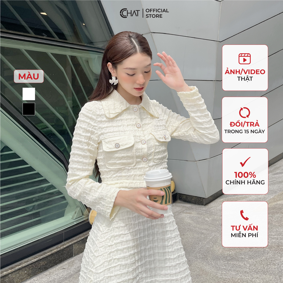 Áo Khoác Nữ CCHAT Dáng Ngắn Chất Xốp Cao cấp 22KHX2009ST