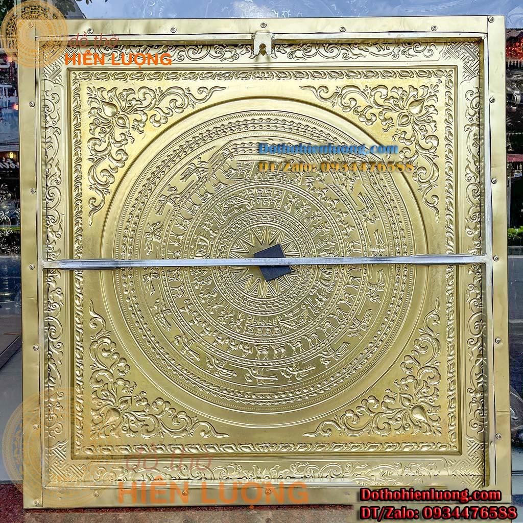 Tranh Mặt Trống Đồng Đông Sơn Bằng Đồng Liền Khối Màu Giả Cổ Kích Thước 70x70cm