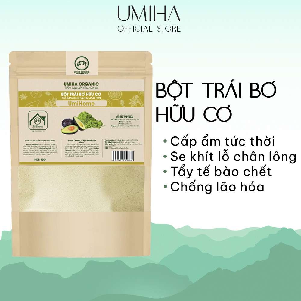 Bột Trái Bơ nguyên chất UMIHOME 40G dùng đắp mặt nạ dưỡng ẩm da ngăn chặn lão hoá, dưỡng trắng da tự nhiên