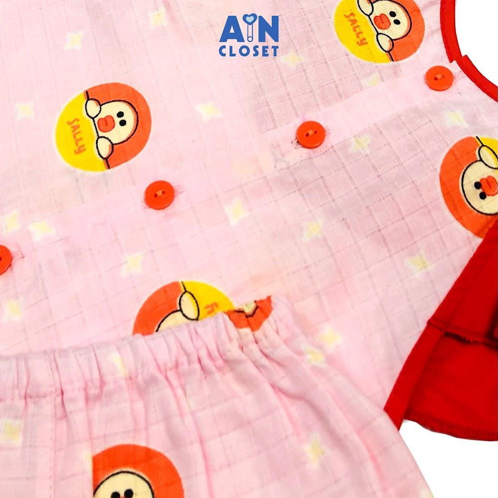 Bộ quần áo lửng bé gái họa tiết Vịt tròn nền hồng xô sợi tre - AICDBGMAWYOX - AIN Closet