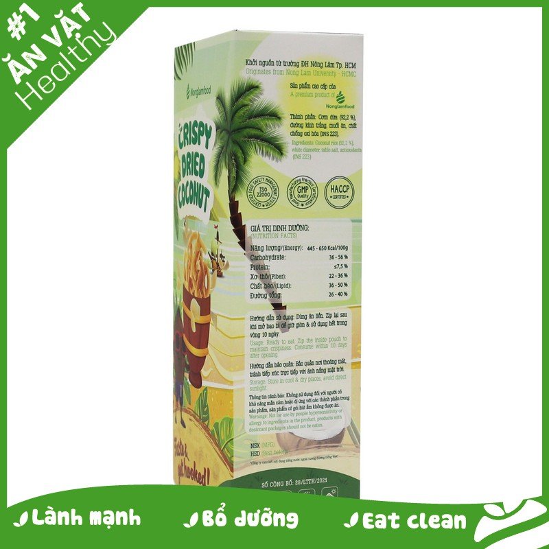 Dừa sấy giòn Nonglamfood hộp 100g | Ăn vặt tốt cho sức khỏe | Healthy Snack