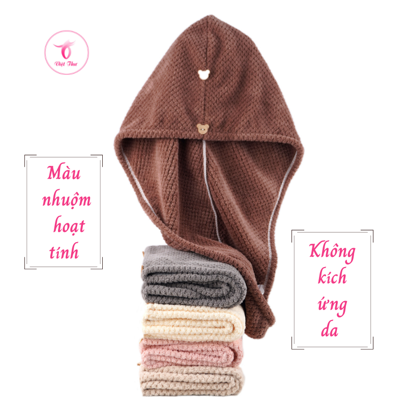 Khăn ủ tóc nhanh khô VIỆT THƯ, khăn quấn tóc microfiber 1 lớp dày, siêu mềm, siêu thấm, 25x65cm, 80gr – Hàng Chính Hãng