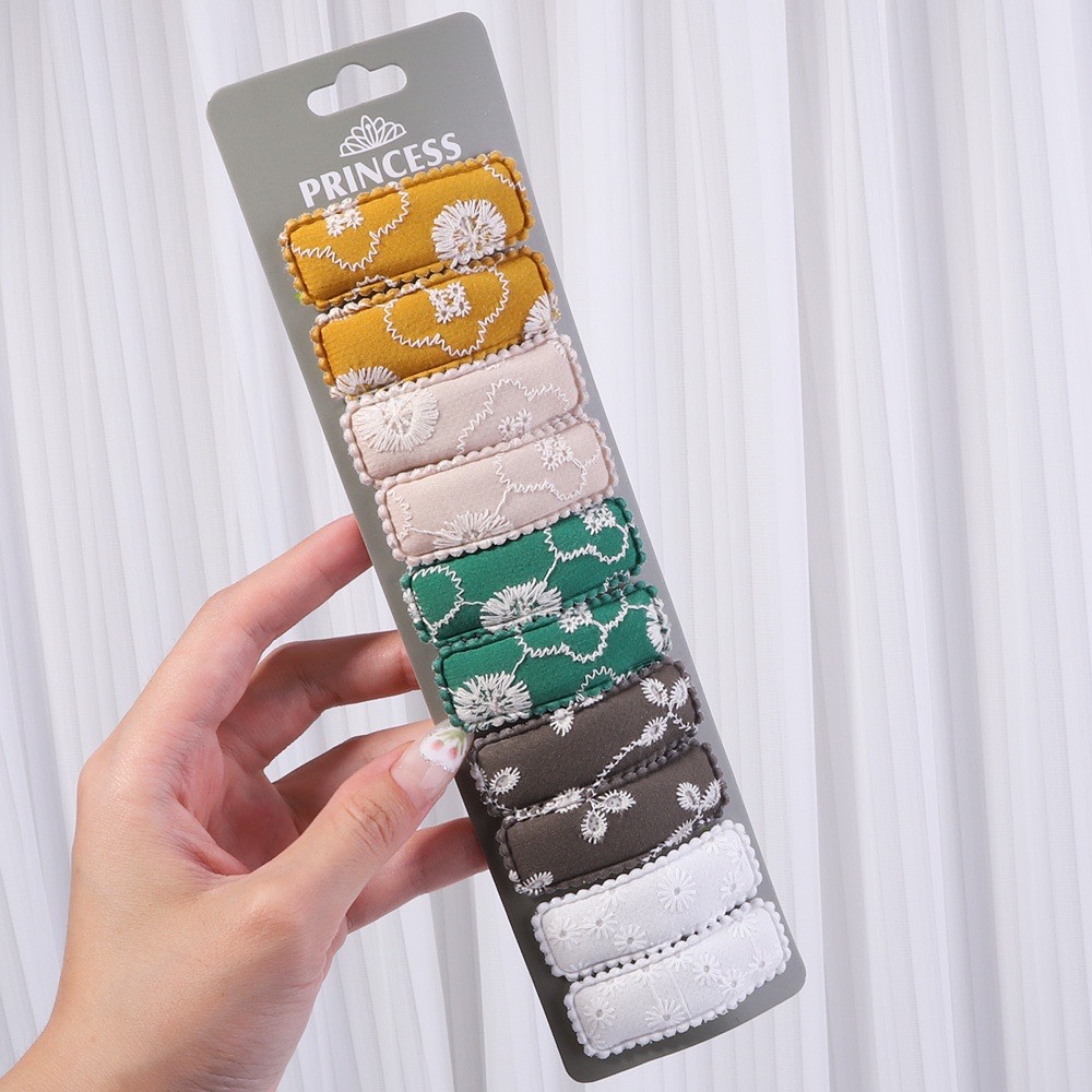 Set 10 Kẹp Tóc Bấm Hình Vuông Thêu Họa Tiết Vintage