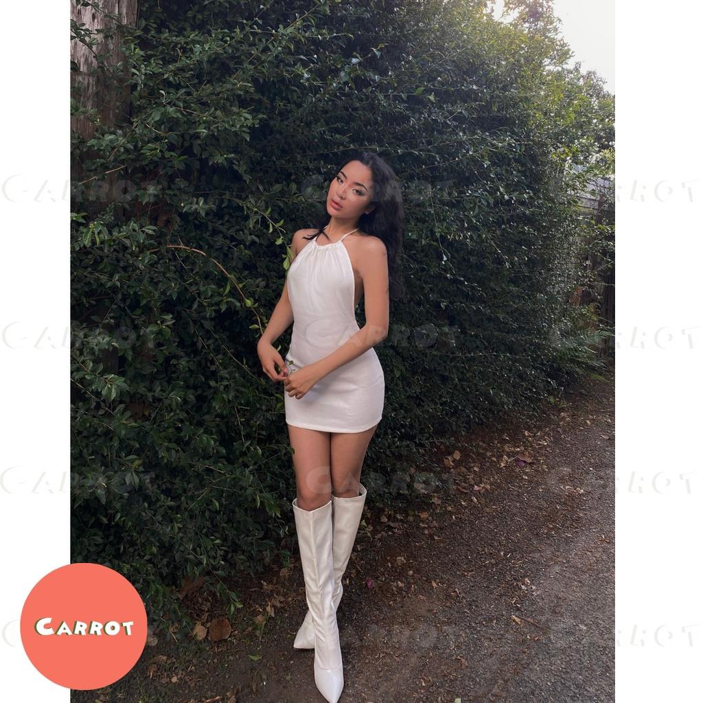 Đầm body sexy hở lưng hở eo váy ôm cổ yếm hở vai cột dây quyến rũ sang chảnh màu đen thun gân carrotxinhdep
