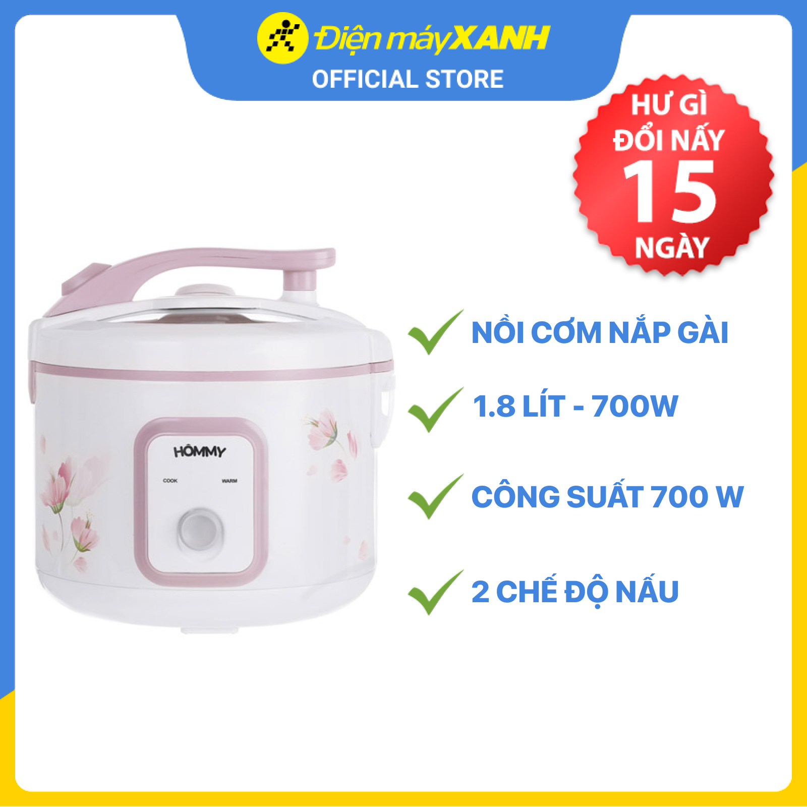 Nồi cơm điện nắp gài 1.8L Hommy X2522 - Hàng chính hãng