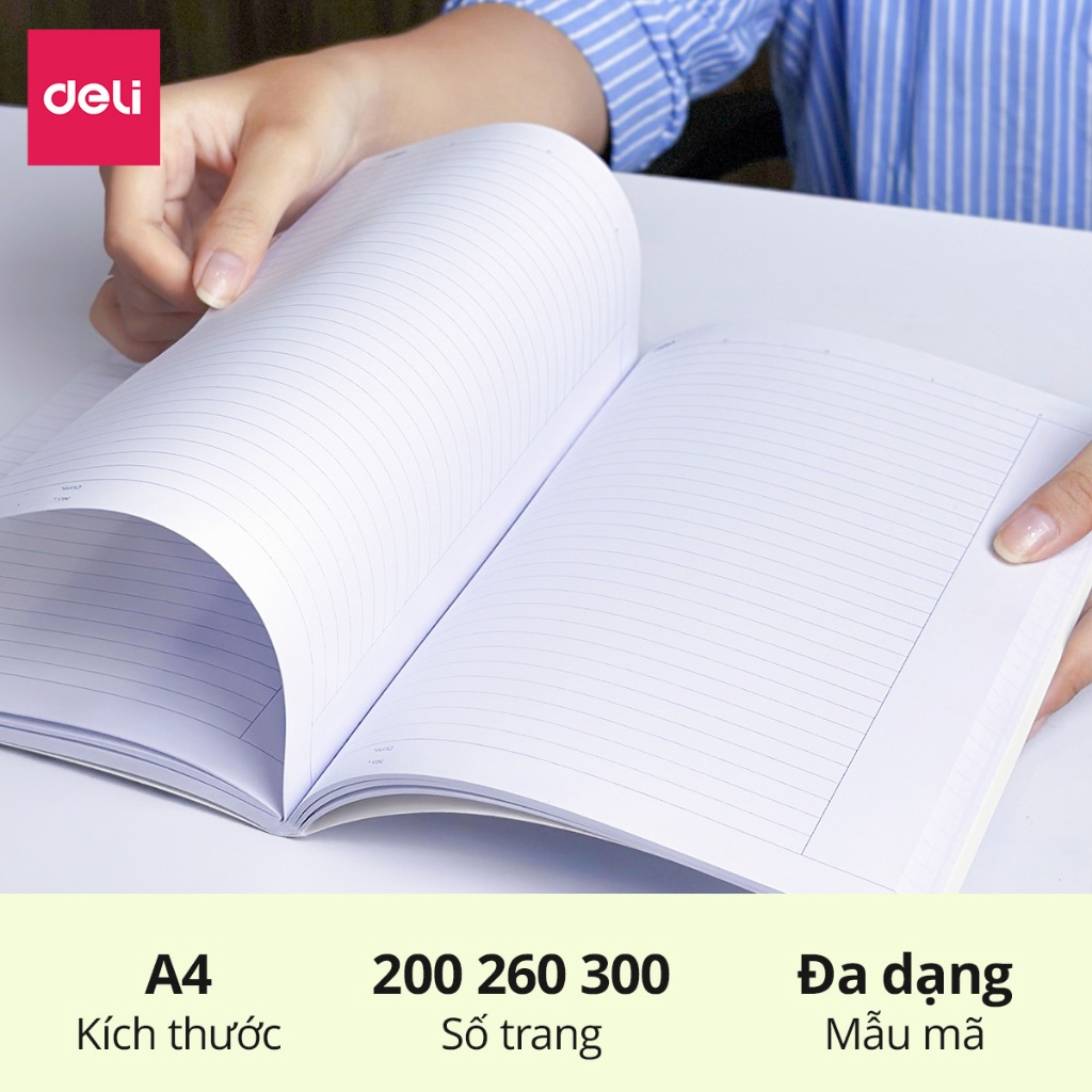 Vở kẻ ngang A4 Deli 200 trang CNB547-200 - Kích thước: 210x297mm, giấy định lượng 70gsm