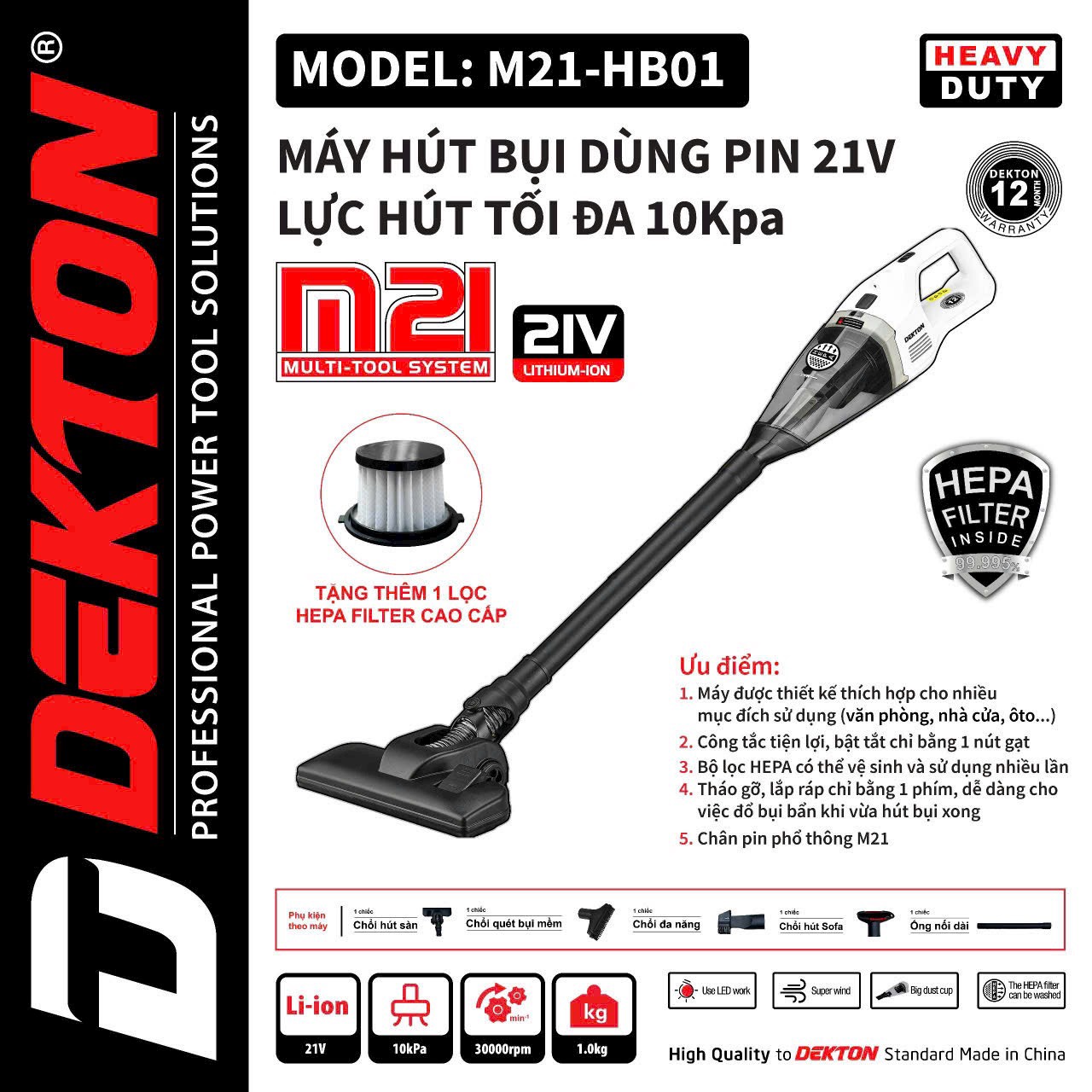 Máy hút bụi dùng pin 21V Dketon M21-HB01 – TYM MÁY PIN