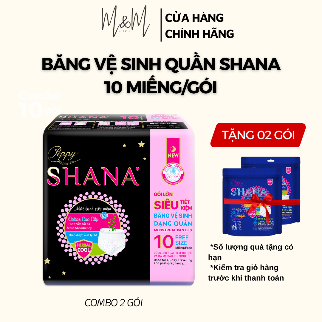 Combo 2 gói Băng vệ sinh quần Peppy Shana ngày đêm, mềm mại, thấm hút tối đa, chống tràn GÓI LỚN 10 quần/gói