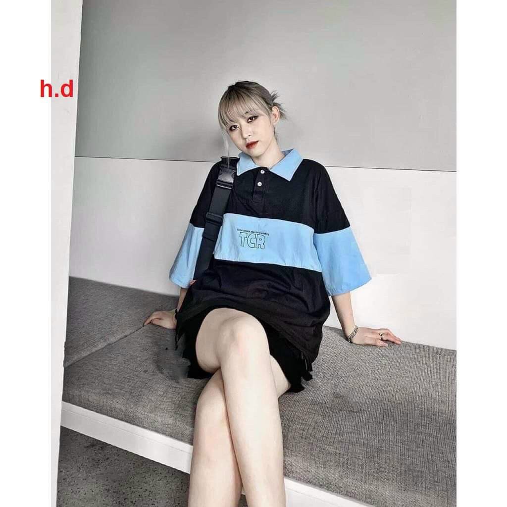 Sét bộ unisex dáng thụng áo cổ bẻ polo và quần sooc