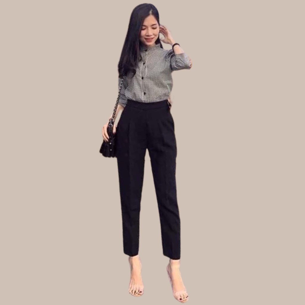 Quần baggy nữ kiểu dáng cạp cao có thun có dán sau mặc cực thoải mái chất tuyết mưa