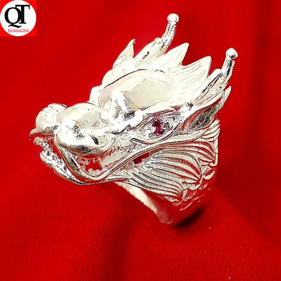 Nhẫn nam Bạc Quang Thản đúc đầu rồng nguyên chiếc chất liệu bạc ta phong cách độc lạ - QTNA61