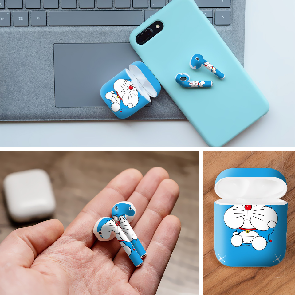 Miếng dán skin chống bẩn cho tai nghe AirPods in hình Doremon - Dor013 (bản không dây 1 và 2)