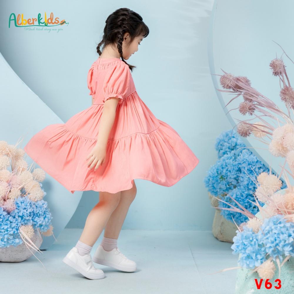 Váy bé gái ALBERKIDS cổ gân tròn tay bèo chun 2 lớp công chúa xinh đẹp cho trẻ em 2,3,4,5,6,7,8,9,10,11,12 tuổi [V63