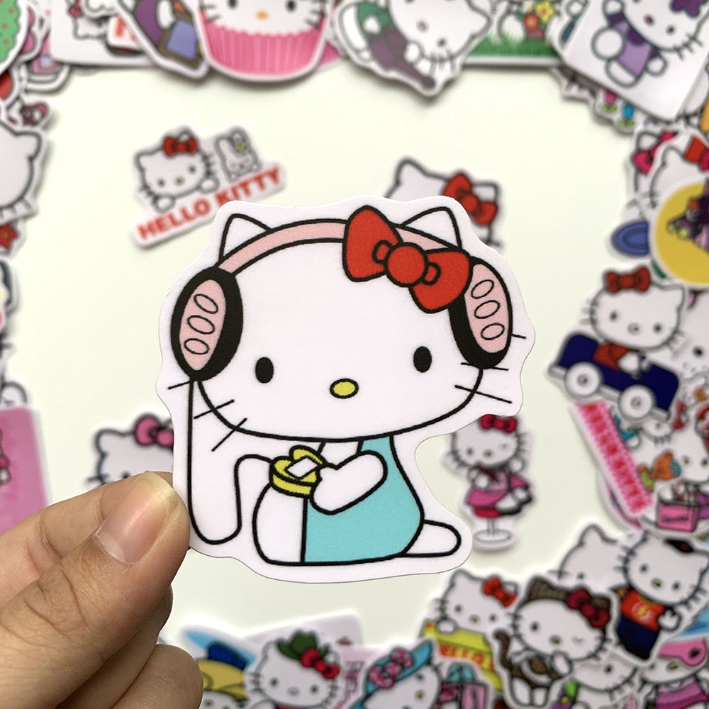 Bộ 50 Sticker Mèo Hello Kitty Hình Dán Decal Chất Lượng Cao Chống Nước Chủ Đề Dễ Thương Cute